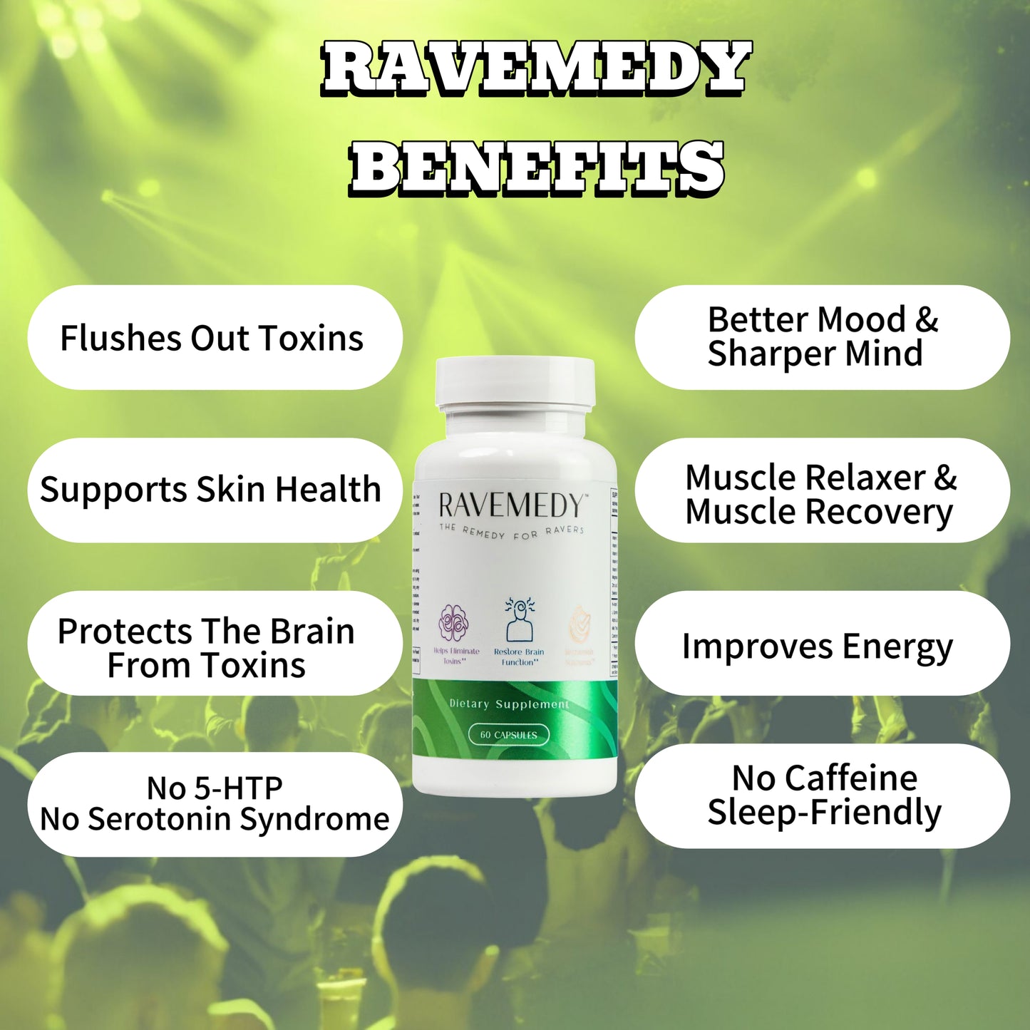 Ravemedy – 5HTP-Free Rave Vitamins for Festival Recovery | 60 Vegan Capsules